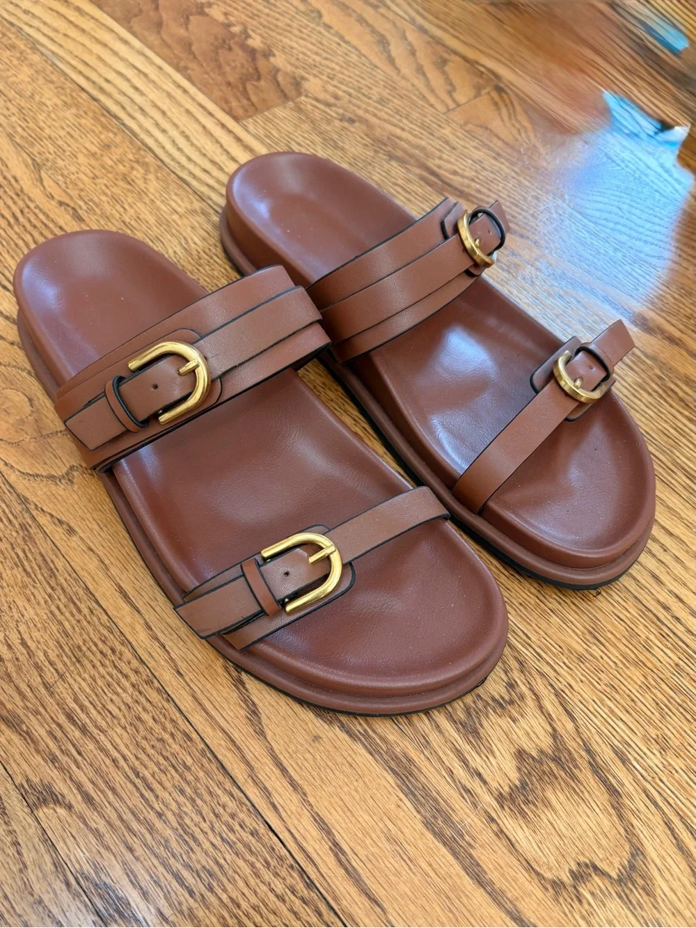 Zara Brown Double Strap Buckle Slide Sandals - Picture 2 of 2